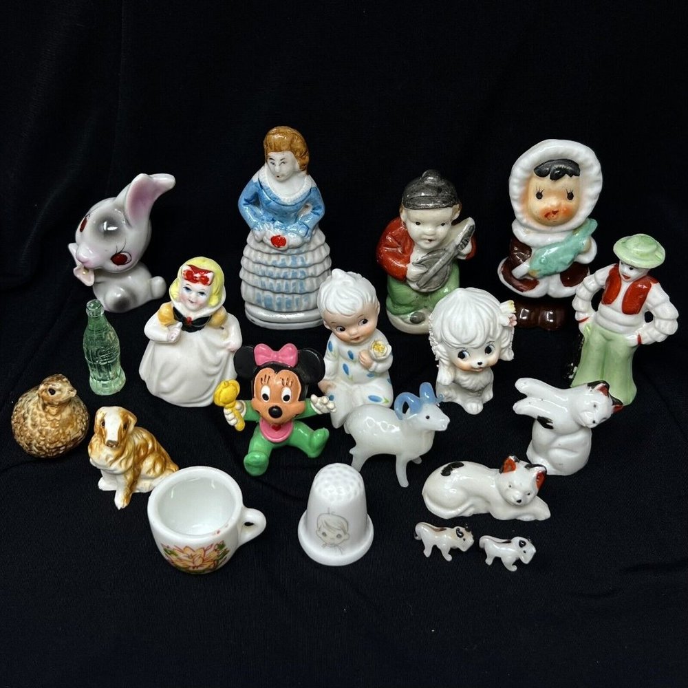 Figurines Miniature Lot Porcelain Glass Plastic Vintage Set Of 19 Figures Japan